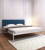 Virgo Upholstered King Size Bed in Blue And White Colour
