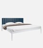 Virgo Upholstered King Size Bed in Blue And White Colour