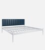 Virgo Upholstered King Size Bed in Blue And White Colour