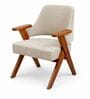 Vittora Teak Wood Accent Chair With Suede Fabric In Beige Colour