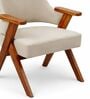 Vittora Teak Wood Accent Chair With Suede Fabric In Beige Colour