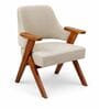 Vittora Teak Wood Accent Chair With Suede Fabric In Beige Colour