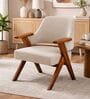Vittora Teak Wood Accent Chair With Suede Fabric In Beige Colour