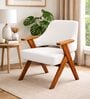 Vittora Teak Wood Accent Chair With Suede Fabric In White Colour