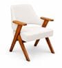 Vittora Teak Wood Accent Chair With Suede Fabric In White Colour