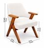 Vittora Teak Wood Accent Chair With Suede Fabric In White Colour