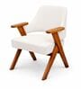 Vittora Teak Wood Accent Chair With Suede Fabric In White Colour