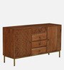 Vivant Acacia Wood 2 Door Sideboard In Scratch Resistant Natural Finish  With Drawers