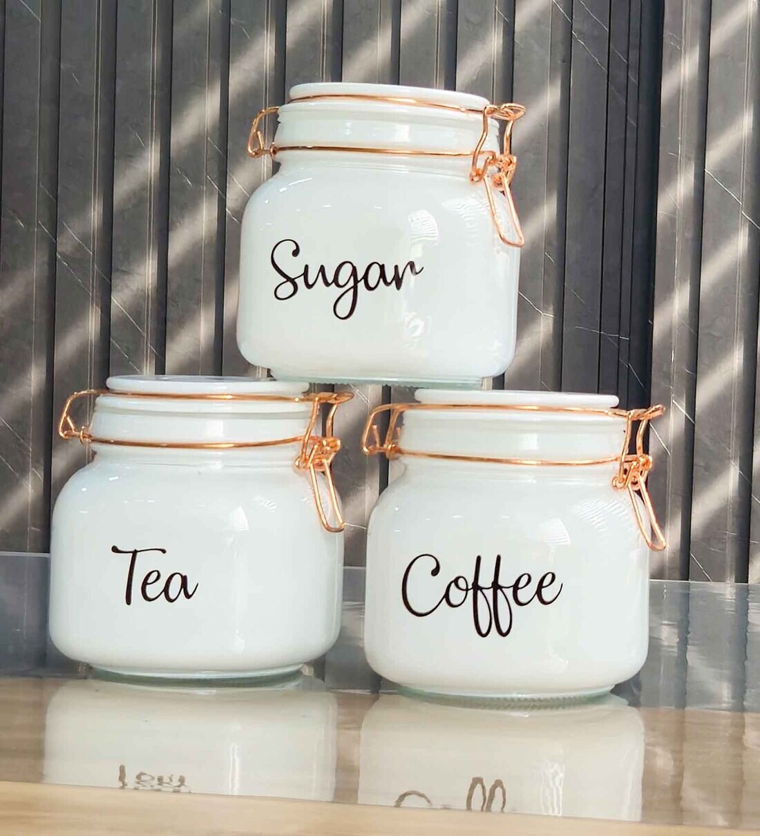 Buy White Glass 900 ml Airtight Tea, Coffee, Sugar (Set of 3) Jar