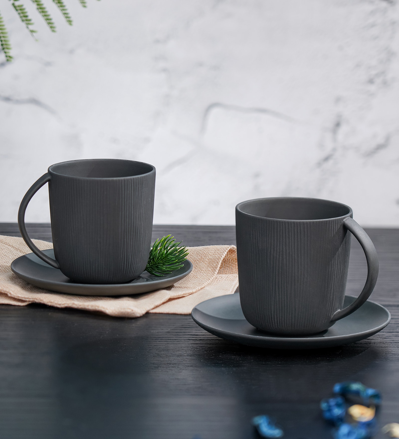 Vogue Cup & Saucer Conical set of 4 -Stone