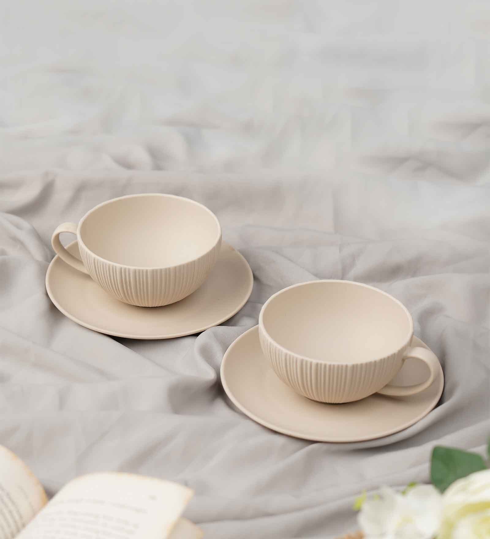 Vogue Cup & Saucer Coupe Set of 4 -Beige