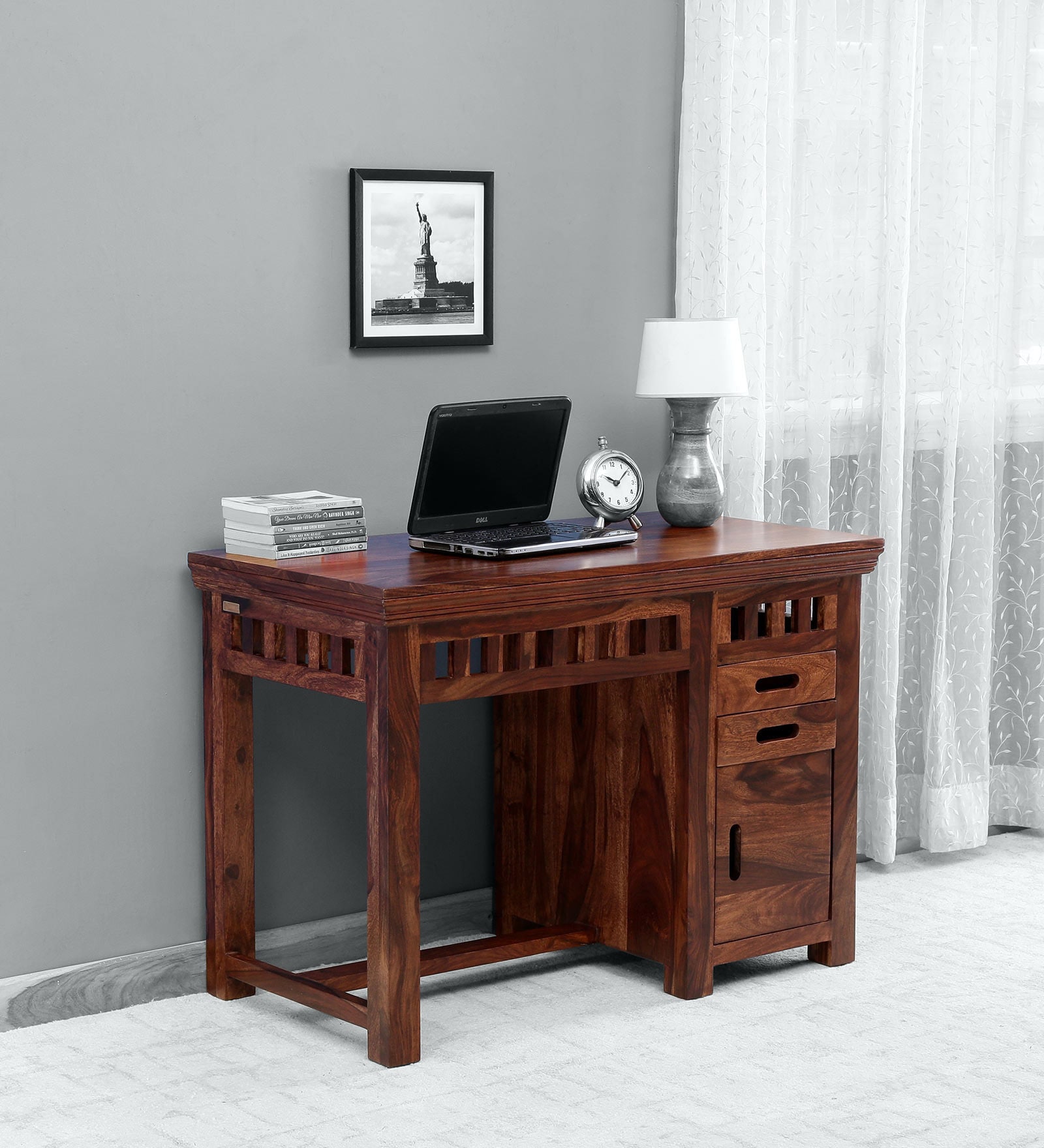 Alkham Sheesham Wood Writing Table In Rustic Teak Finish