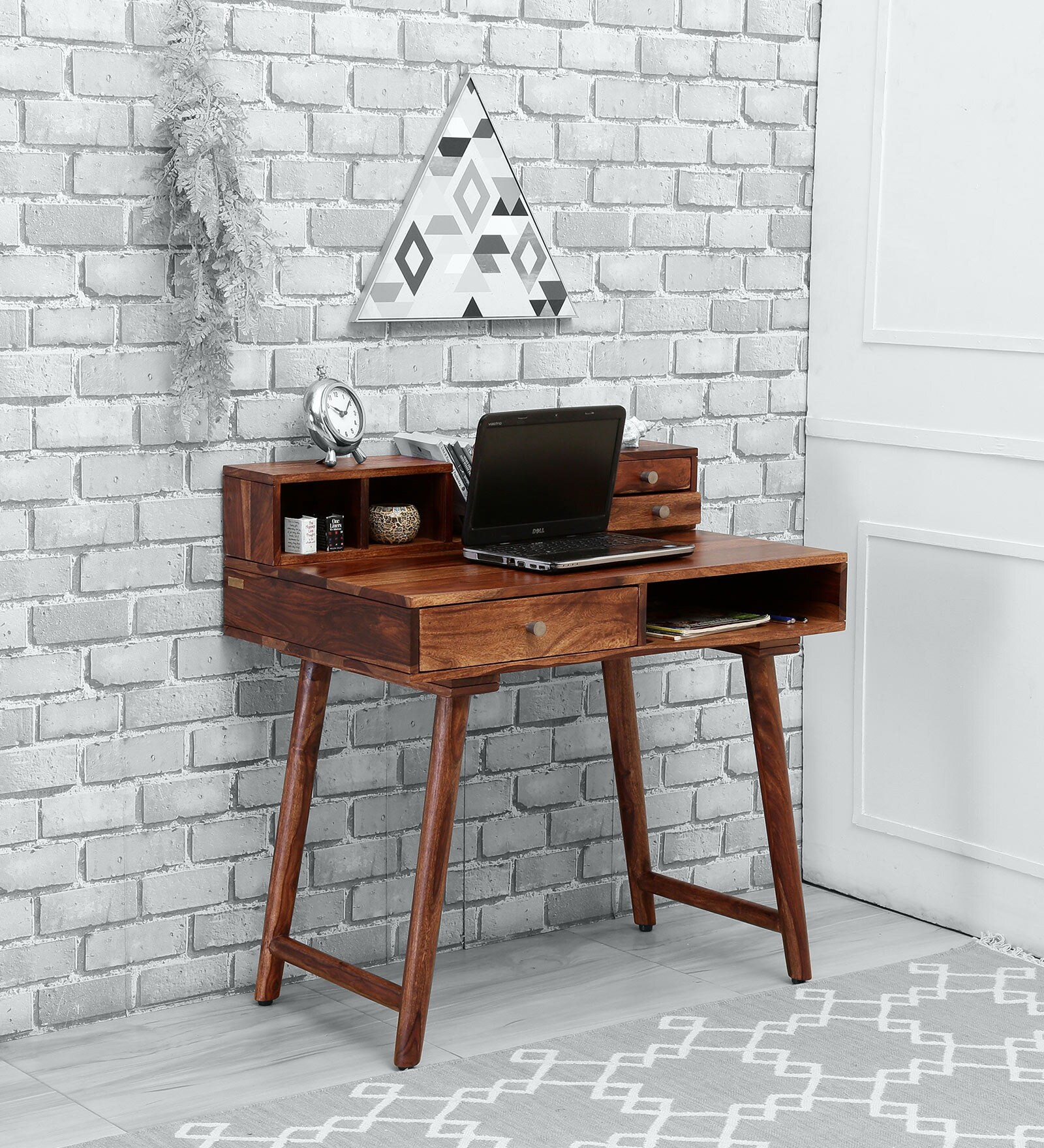Reid Sheesham Wood Writing Table In Rustic Teak Finish