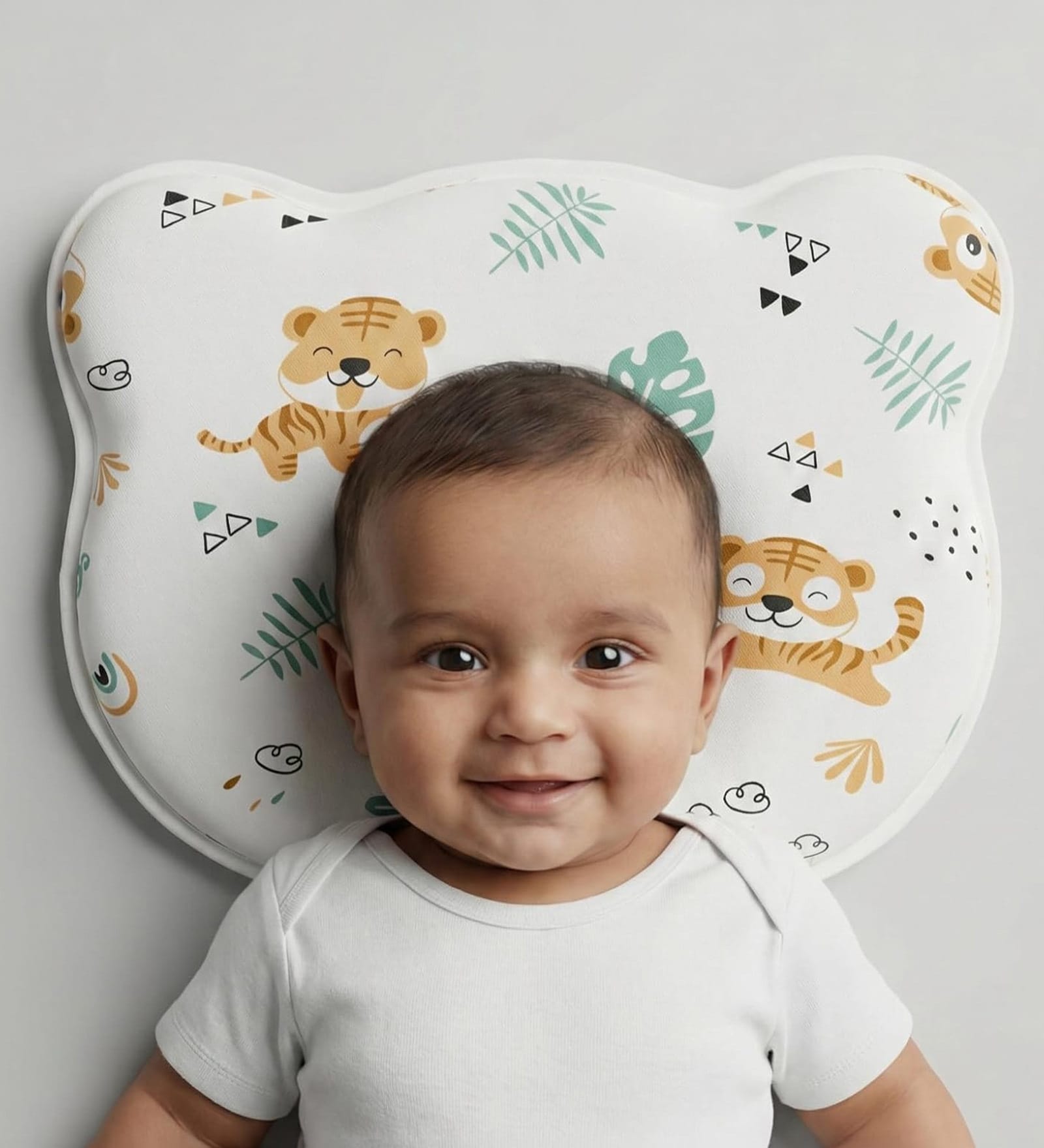 White Tiger Print Baby Pillow