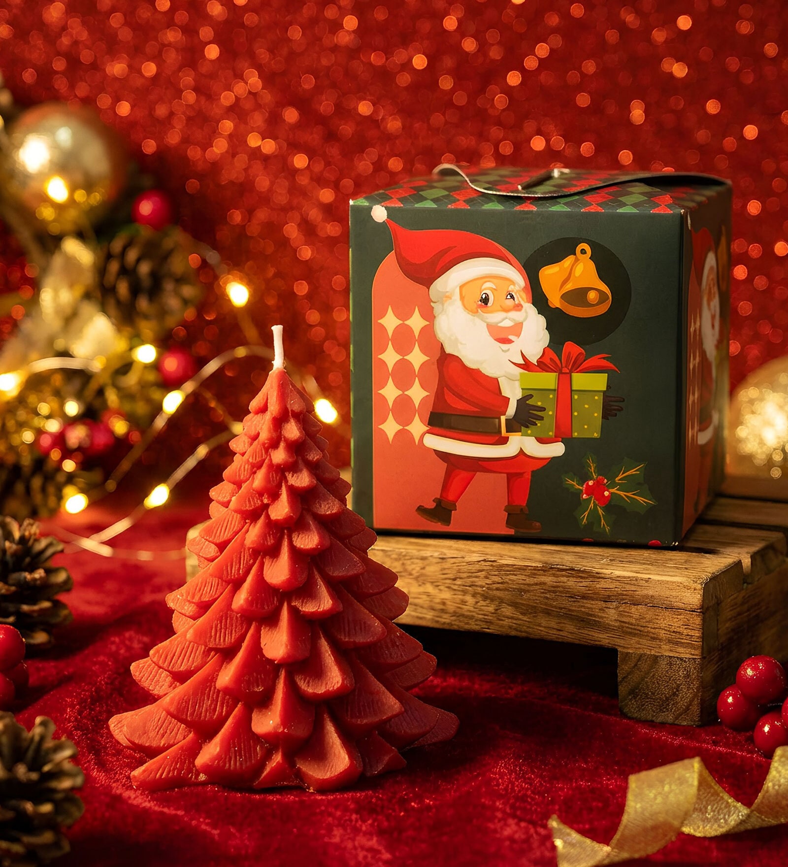 Christmas Candle Red Tree with Gift Box Red Rose