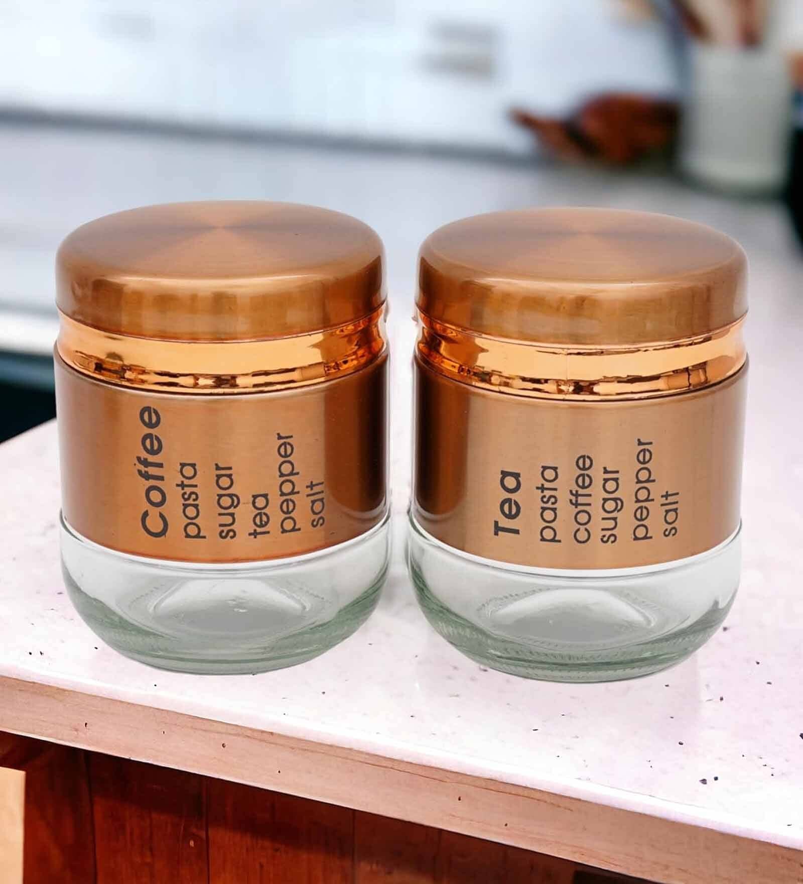 Tea And Coffee 350ml Classic Glass Airtight Containers with Lid Set of 2