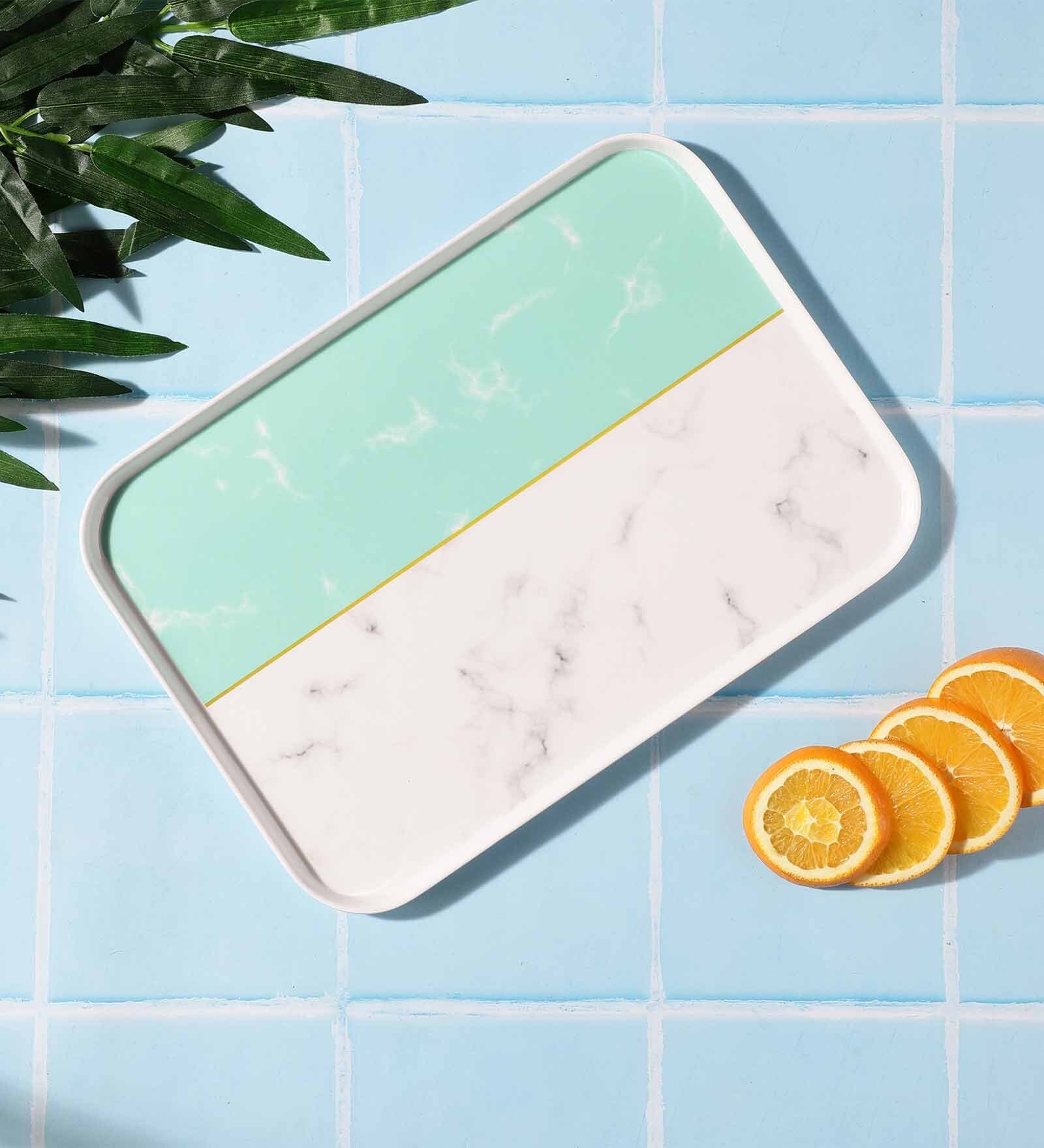 VOIDROP Melamine Serving Tray Decorative Kitchen Organizer Breakfast, Serving Tray Home D cor Serving Tray Light Green Serving Tray for Home (Blue)