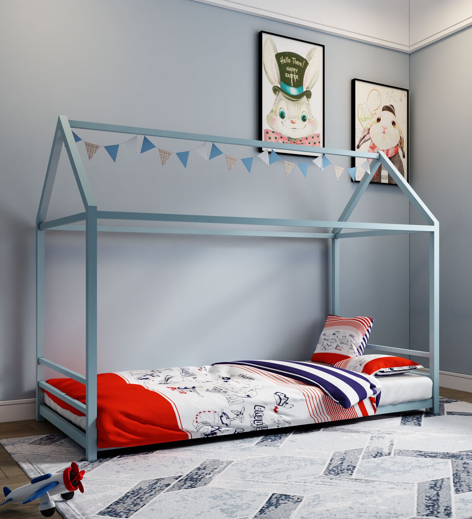 Volans Metal Kids Canopy Beds in Blue Colour