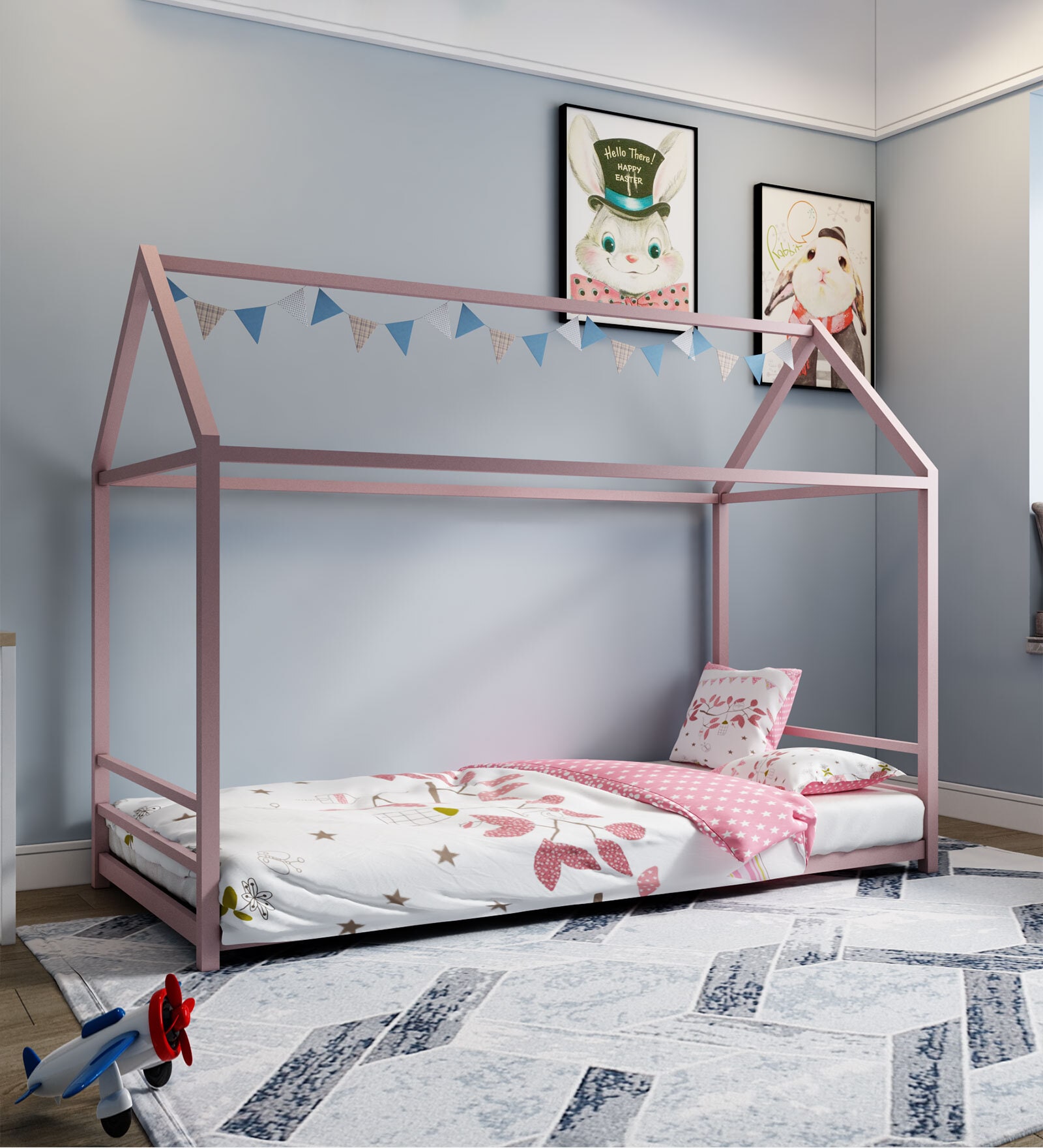 Volans Metal Kids Canopy Beds in Pink Colour