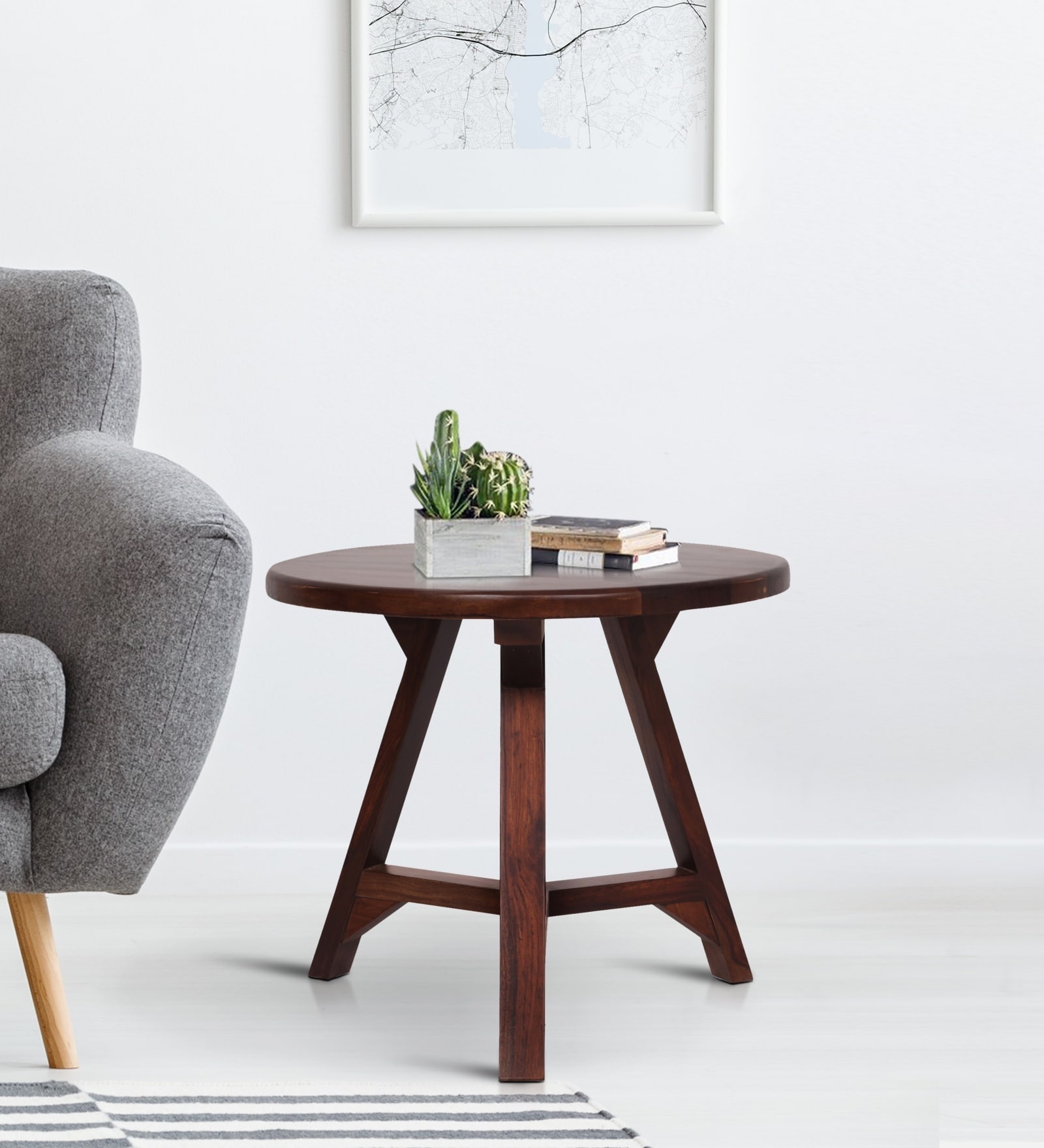 Volga End Table In Sheesham Wood Walnut Finish