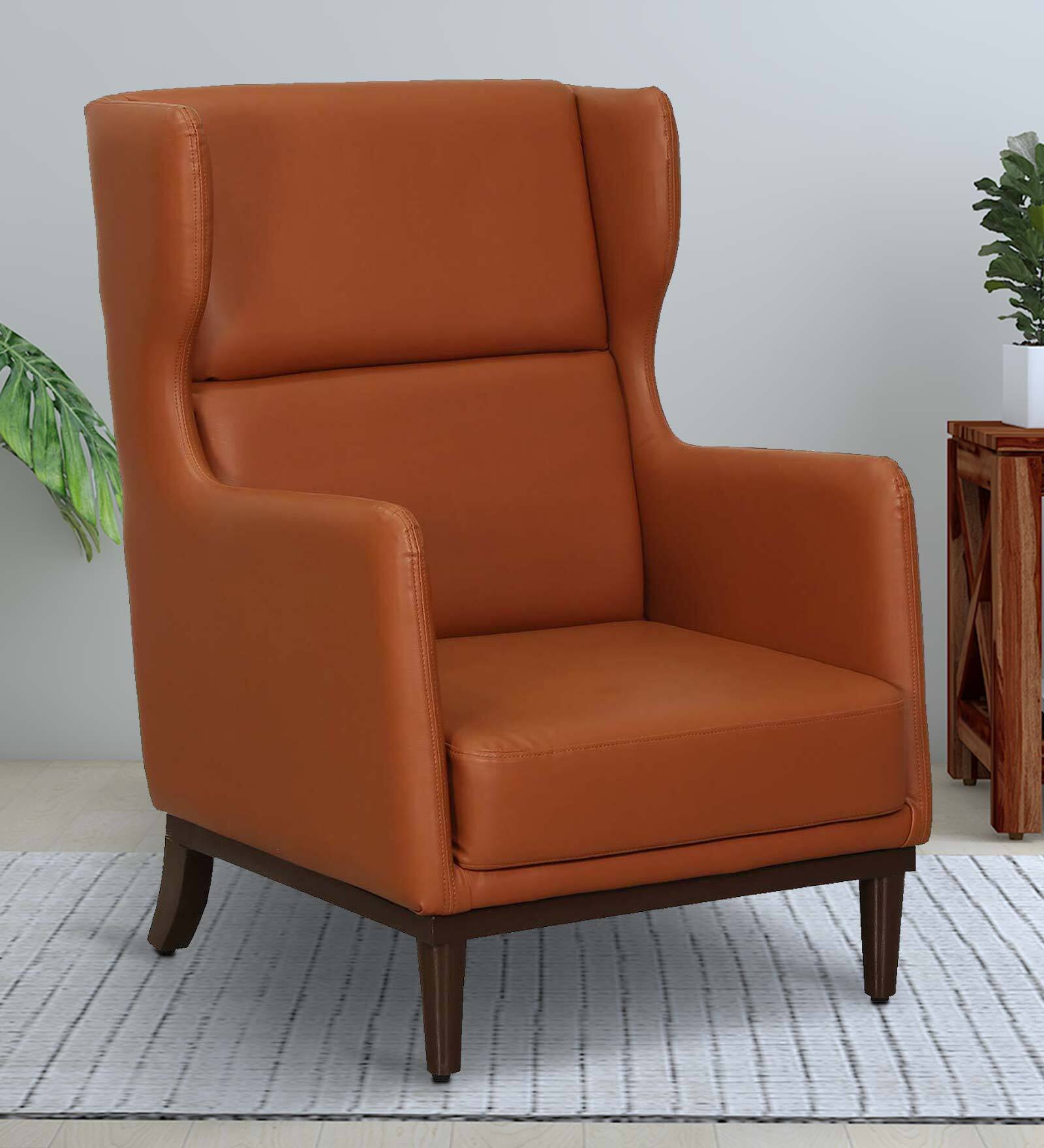Volgo Leatherette Wing Chair In Tan Colour