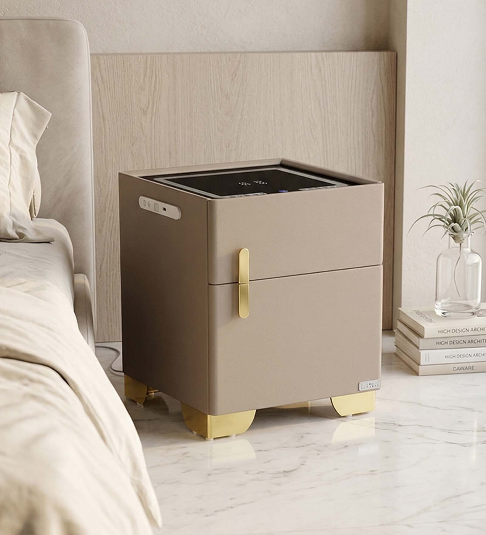 Volt Smart Bedside Table In Beige Finish