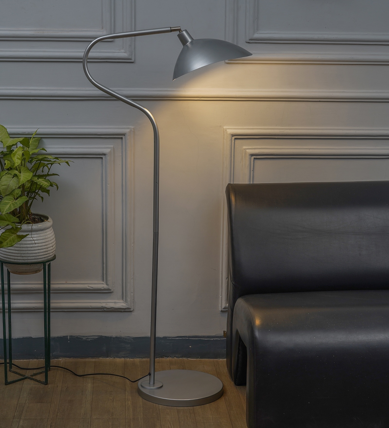 Volta Silver Finish Metal Study Floor Lamp