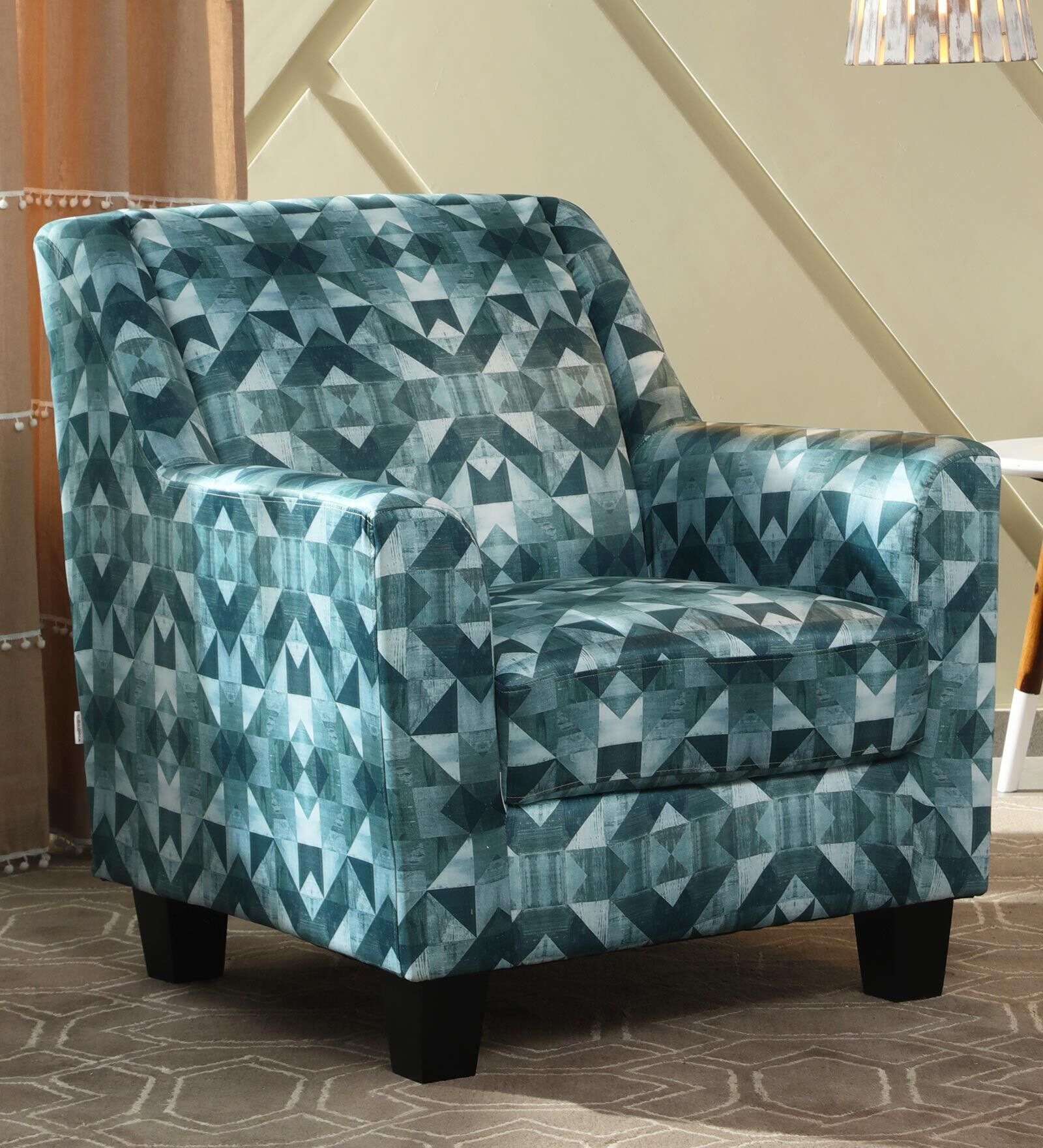 Voorst Fabric Full Back Lounge Chair In Turquoise Abstract Print