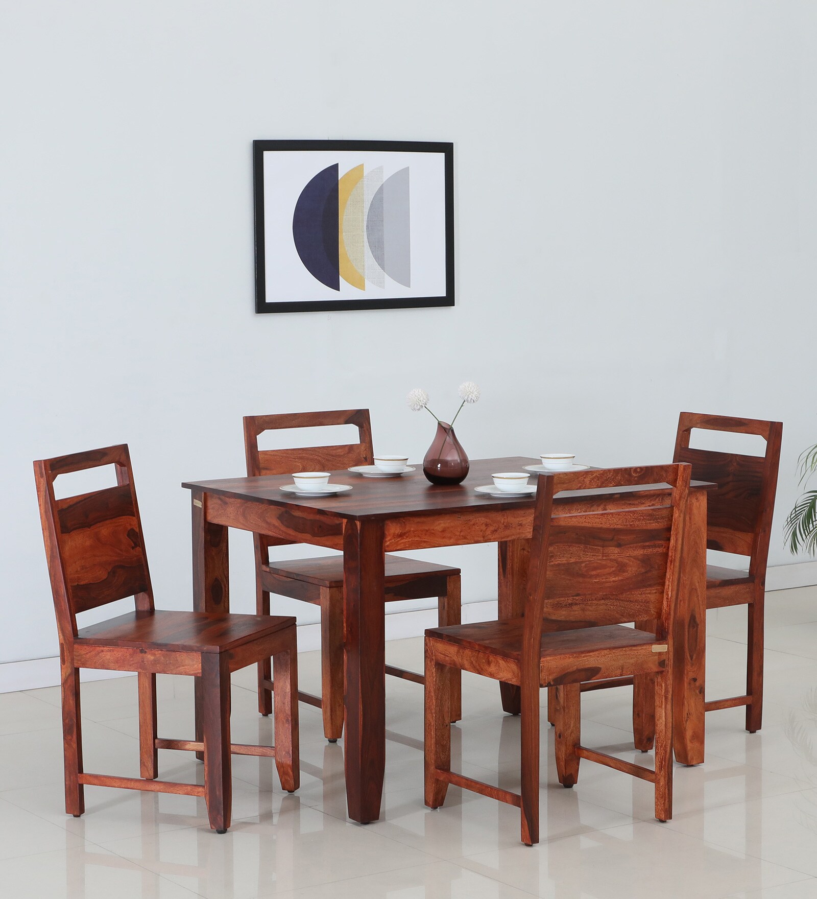 Vosges Sheesham Wood 4 Seater Dining Set In Scratch Resistant Honey Oak Finish