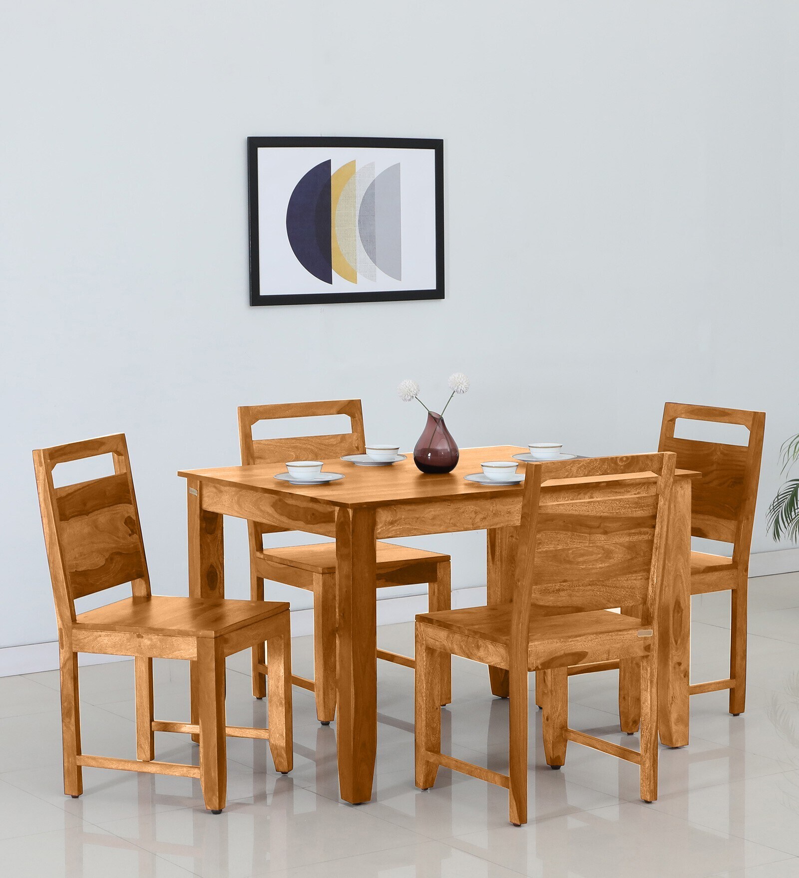 Vosges Sheesham Wood 4 Seater Dining Set In Scratch Resistant Rustic Teak Finish