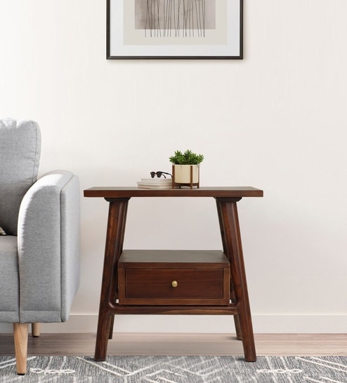 Vora Sheesham Wood End Table In Walnut Finish