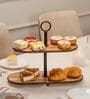 Vriksha Multipurpose Serveware Metal & Acacia Wood 2-Tier Stand Serving Stand