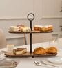 Vriksha Multipurpose Serveware Metal & Acacia Wood 2-Tier Stand Serving Stand