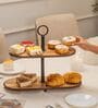 Vriksha Multipurpose Serveware Metal & Acacia Wood 2-Tier Stand Serving Stand