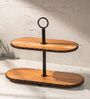 Vriksha Multipurpose Serveware Metal & Acacia Wood 2-Tier Stand Serving Stand