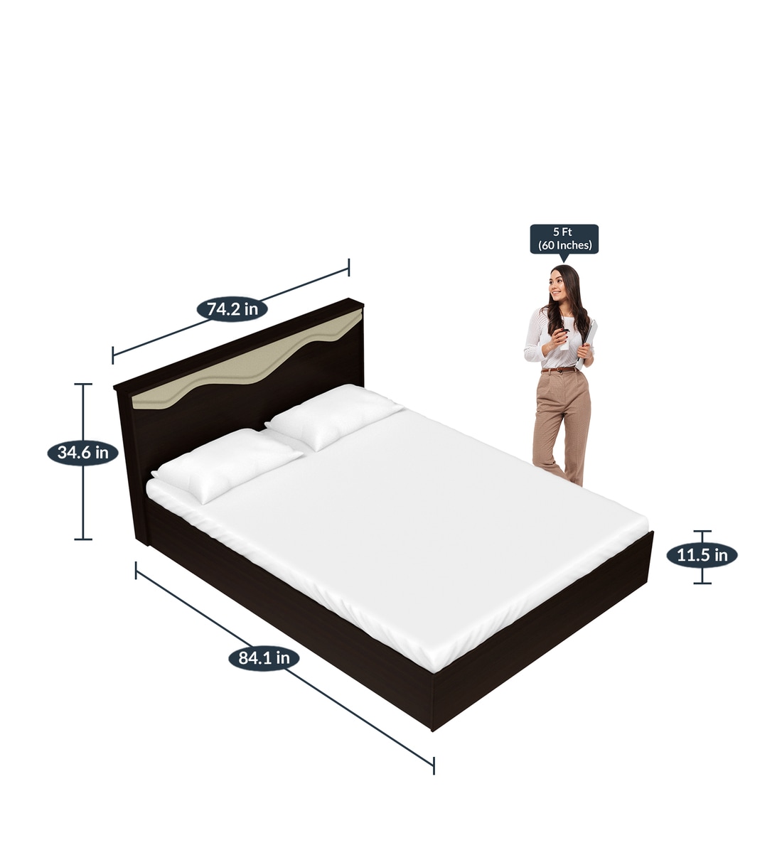 Buy Vurv King Size Bed in Cola Rain Finish with Box Storage by Godrej