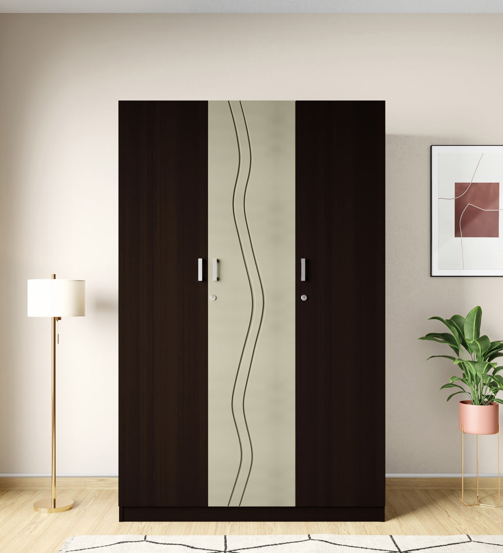 Vurv 3 Door Wardrobe In Cola Rain Colour