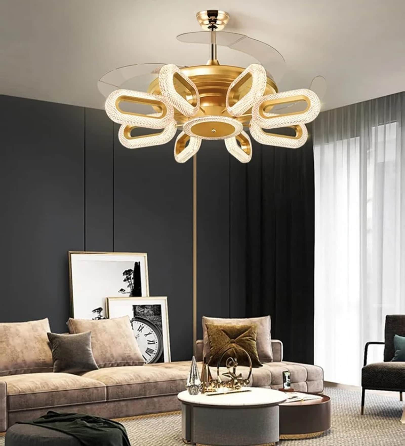 Vyn Smart Fan Gold Metal + Crystal , Google & Alexa Remote & App Control