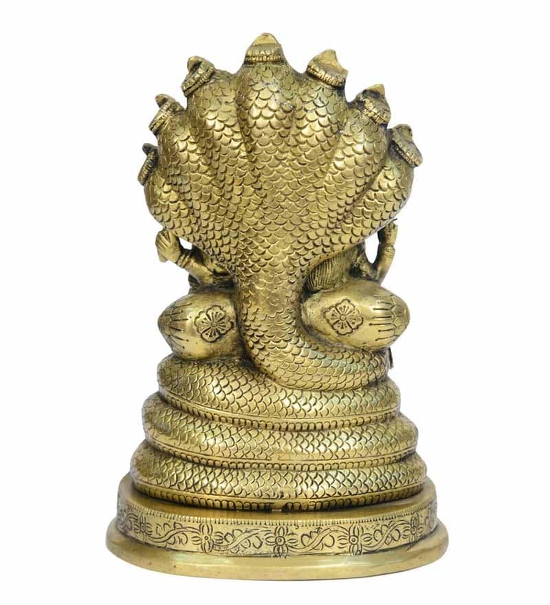 Buy Vyom Shop Yellow Brass Vishnu Laxmi Sitting with Sheshnag Statue ...