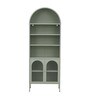 Vyoma Multi-Purpose Metal Bookshelf with Arched Top Multi-Level Display Shelves and Fluted Glass Doors