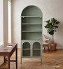 Vyoma Multi-Purpose Metal Bookshelf with Arched Top Multi-Level Display Shelves and Fluted Glass Doors