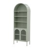 Vyoma Multi-Purpose Metal Bookshelf with Arched Top Multi-Level Display Shelves and Fluted Glass Doors
