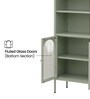 Vyoma Multi-Purpose Metal Bookshelf with Arched Top Multi-Level Display Shelves and Fluted Glass Doors