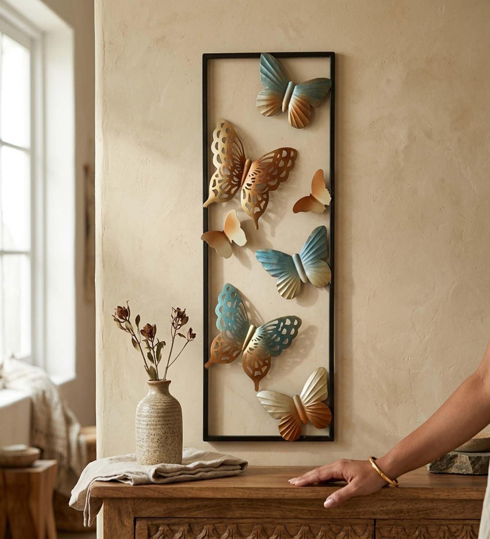 Blue Glow Butterfly Metal Wall Art