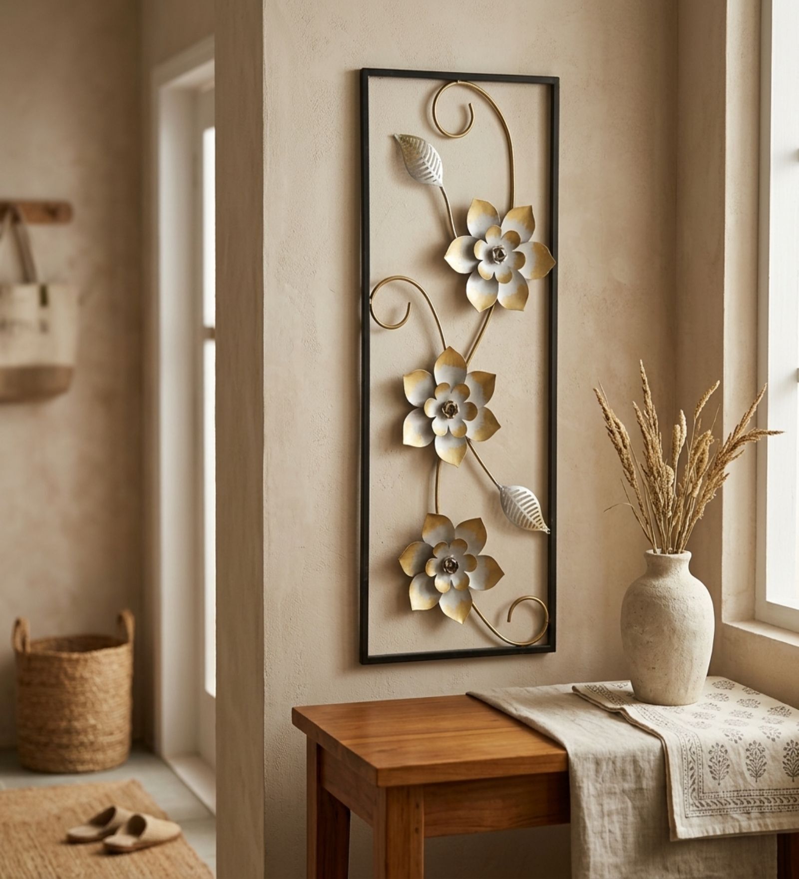 Golden Blossom Metal Wall Art