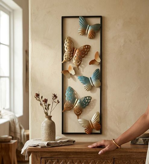 Blue Glow Butterfly Metal Wall Art