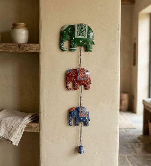 Handcrafted Royal Elephant Wall Hanging with Bells