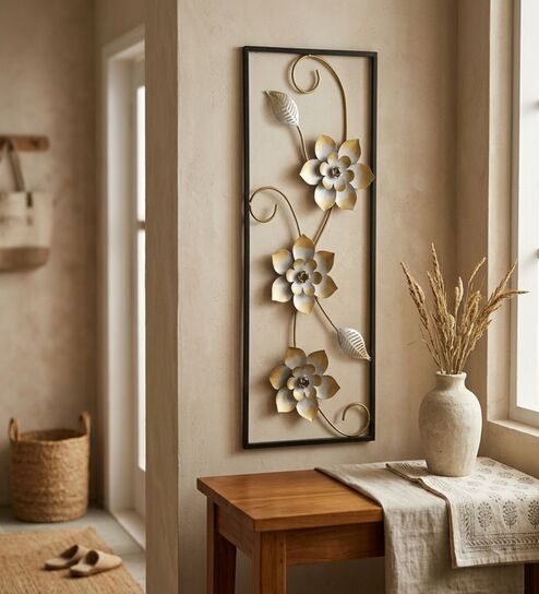 Golden Blossom Metal Wall Art