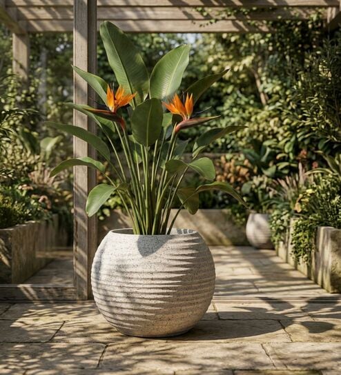 W SPHR Marble White 16 Inch German Polymer Round Plant Container
