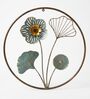 Modern Botanical Flower Metal Wall Art with Black Circular Frame